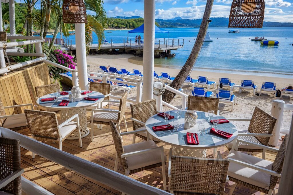 Beach side dinning at Windjammer Landing in St. Lucia.